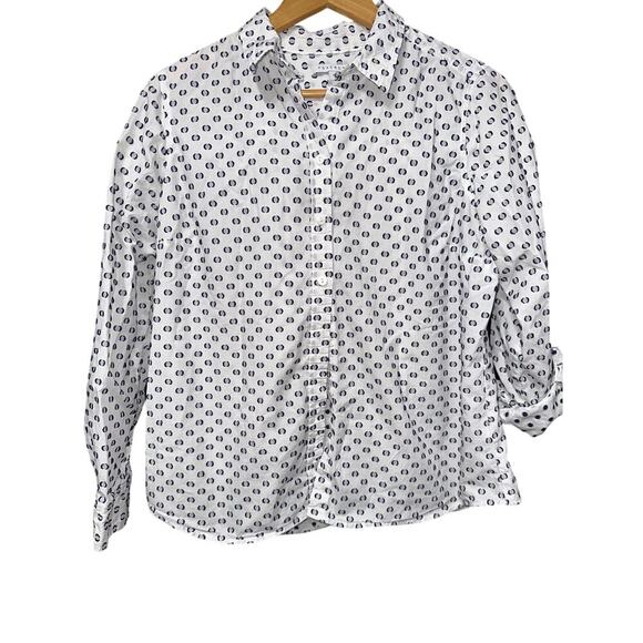 Foxcroft Women’s Button up shirt Roll tab sleeve white w raised dots Sz 12 - Picture 1 of 8